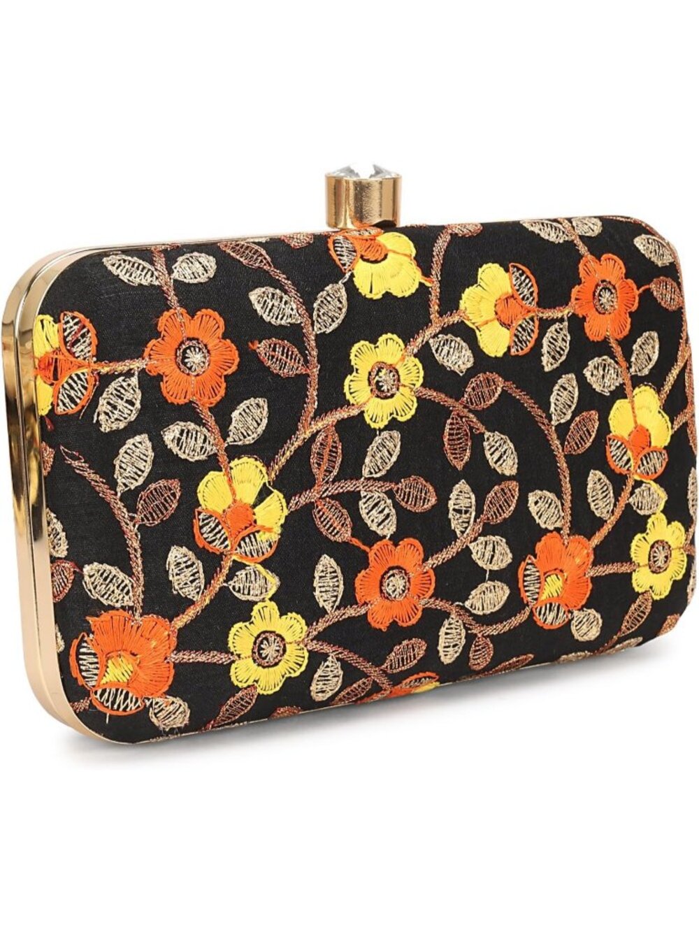 Women's Black Multi Handcrafted Designer Box Clutch Embroidery Evening Bag